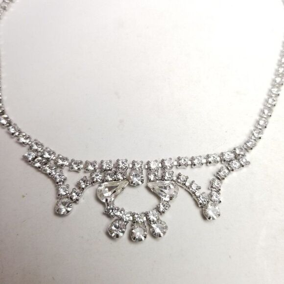 Vintage Retro Rhinestone Collar Necklace, Fancy Design, 50s 60s Sparkle, Estate - Picture 3 of 7